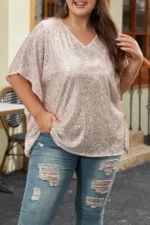 Aileen Plus Size Sequined V Neck Boxy Top - Sparkle & Elegance for Every Occasion - Image 2