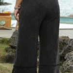 Karina Plus Mineral Wash Wide Leg Cropped Pants - Stylish Comfort with Exposed Seams