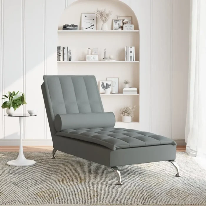 vidaXL Massage Chaise Lounge with Bolster - Dark Gray Fabric | Stylish & Comfortable Lounge Chair with Vibration Massage Function - Image 3