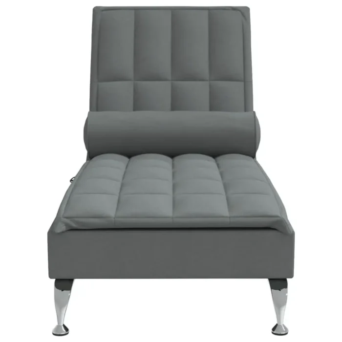 vidaXL Massage Chaise Lounge with Bolster - Dark Gray Fabric | Stylish & Comfortable Lounge Chair with Vibration Massage Function - Image 4