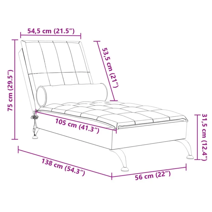 vidaXL Massage Chaise Lounge with Bolster - Dark Gray Fabric | Stylish & Comfortable Lounge Chair with Vibration Massage Function - Image 10