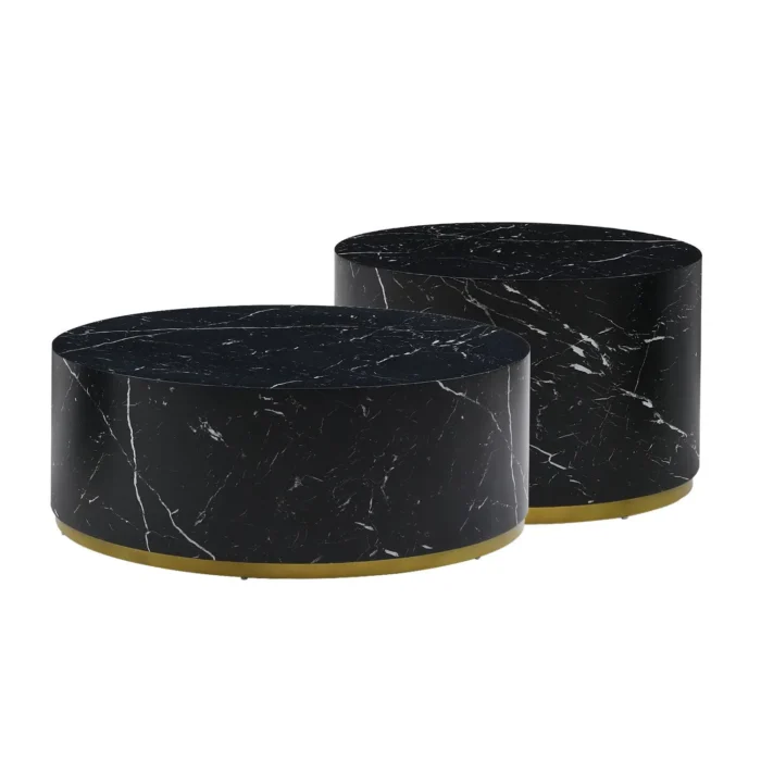 Elegant Black Marble Pattern Cocktail Table with Gold Metal Base - 23.62 inch, Modern MDF Coffee Table - Image 2