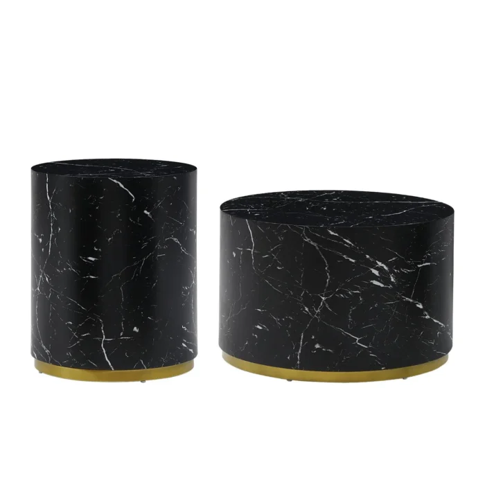 Elegant Black Marble Pattern Cocktail Table with Gold Metal Base - 23.62 inch, Modern MDF Coffee Table - Image 3