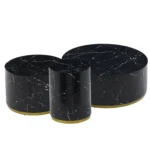 Elegant Black Marble Pattern Cocktail Table with Gold Metal Base - 23.62 inch, Modern MDF Coffee Table - Image 4