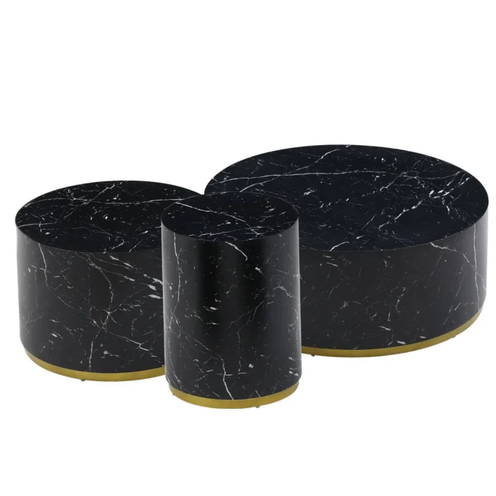 Elegant Black Marble Pattern Cocktail Table with Gold Metal Base - 23.62 inch, Modern MDF Coffee Table - Image 4