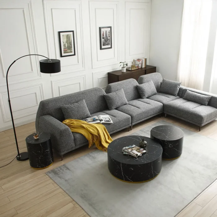Elegant Black Marble Pattern Cocktail Table with Gold Metal Base - 23.62 inch, Modern MDF Coffee Table - Image 5