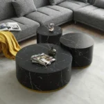 Elegant Black Marble Pattern Cocktail Table with Gold Metal Base - 23.62 inch, Modern MDF Coffee Table - Image 6