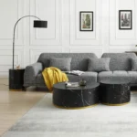 Elegant Black Marble Pattern Cocktail Table with Gold Metal Base - 23.62 inch, Modern MDF Coffee Table - Image 8