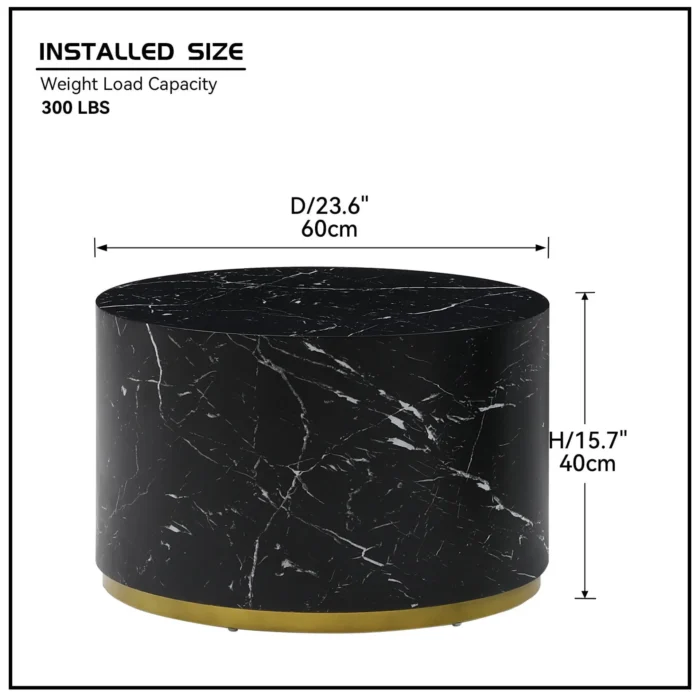 Elegant Black Marble Pattern Cocktail Table with Gold Metal Base - 23.62 inch, Modern MDF Coffee Table - Image 9