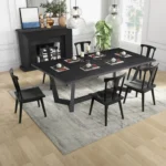 Rectangular MDF Dining Table - Mid Century Modern, Matt Black, Seats 4-6 - Image 4