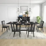 Rectangular MDF Dining Table - Mid Century Modern, Matt Black, Seats 4-6 - Image 6