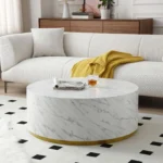 Elegant Faux Marble Coffee Table for Living Room - 35.43" Accent Table with Gold Metal Base (White) | Stylish & Functional - Image 4