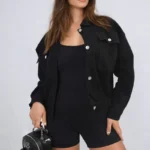 Eleanor Cropped Button Jacket with Front Pockets - Elegant and Functional Women's Outerwear