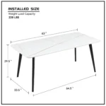 Elegant J3710 Porcelain Dining Table in White - 63'' - Ideal for Modern Kitchens & Dining Rooms - Durable & Stylish - Image 8
