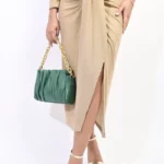 Elegant Drape Front Ruched Midi Skirt for Office and Evening Wear | High-Quality Polyester, Fashionable and Comfortable