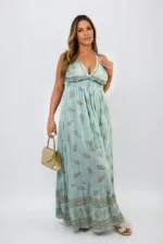 Dazzling Leaf Print Spaghetti Strap Maxi Dress Perfect Summer Beach & Garden Party Outfit