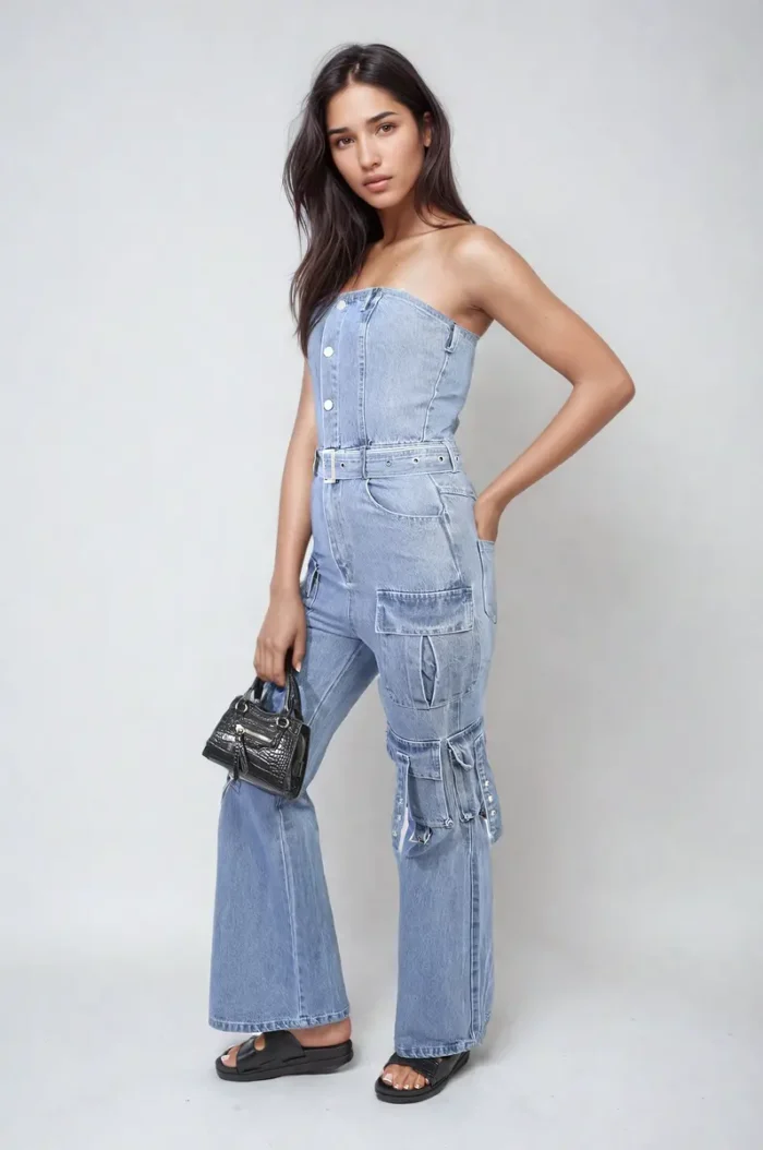 Giselle Strapless Cargo Jumpsuit with Multi Pockets - Chic & Functional - Image 1