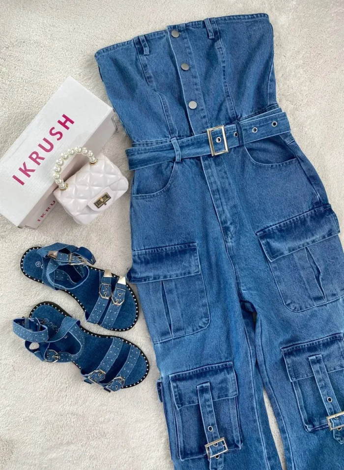 Giselle Strapless Cargo Jumpsuit with Multi Pockets - Chic & Functional - Image 2