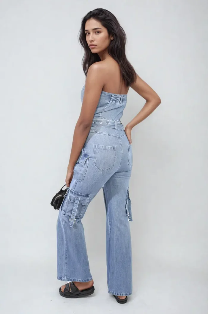 Giselle Strapless Cargo Jumpsuit with Multi Pockets - Chic & Functional - Image 4