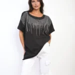 Juliana Embellished Neckline Short Sleeve Top - Chic & Stylish Women's Fashion Top | Glamorous & Versatile