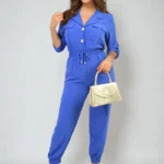 Lucia Collar Button-Front Jogger Drawstring Jumpsuit - Chic & Comfortable Women's Fashion