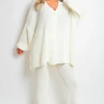 Emma Chunky Knitted Button Up Cardigan & Wide Leg Trousers Co-ord Set - Cozy, Fashionable, Versatile
