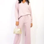 Effortlessly Chic V-neck Long Sleeve Top and Wide Leg Pants Co-ord Set - Casual Sophistication
