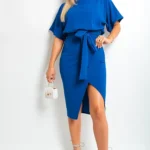 Ezra Belted Wrap Front Kimono Sleeve Midi Dress - Elegant & Versatile Dress for Any Occasion
