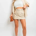 Luisa Faux Leather Pocket Belted Cargo Skort - Trendy & Versatile Faux Leather Skort with Stylish Cargo Pockets and Belt