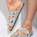 Elegant & Comfortable Double Buckle Jewelled Sandals with Sparkling Embellishments