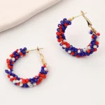 Celebration Red, White, and Blue Beaded Hoop Earrings Patriotic Jewelry for All Occasions
