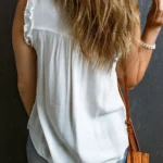 Savan Women's Button Split Neck Ruffled Trim Sleeveless Tank Top - Chic & Feminine Summer Fashion