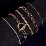 Gold Rhinestone Geometric 5-Piece Bracelet Set - Elegance & Style for Any Occasion | Glamorous Jewelry