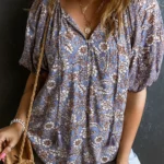 Isla Tassel Tie Split Neck Bubble Sleeve Blouse - Trendy Floral Top with Charming Boho Details