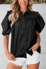 Elena Puff Sleeve Loose Shirt - Trendy, Chic, and Comfortable Women's Top - Image 2