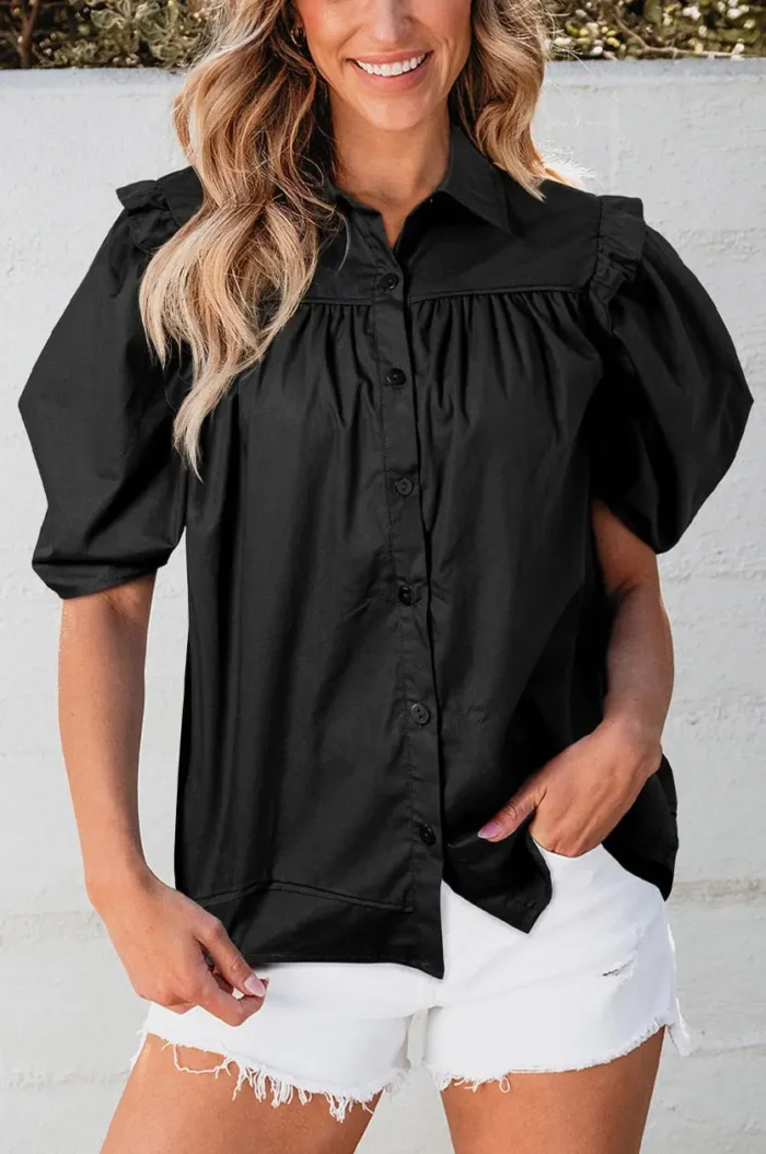 Elena Puff Sleeve Loose Shirt - Trendy, Chic, and Comfortable Women's Top - Image 2