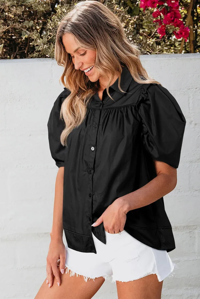 Elena Puff Sleeve Loose Shirt - Trendy, Chic, and Comfortable Women's Top - Image 3