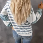 Elina Striped Pullover Sweatshirt - Cozy Crew Neck with Stylish Colorblock Sleeves