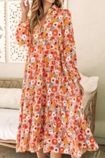 Barbara Floral Collared Long Sleeve Ruffled Dress - High Waist V-Neck Elegance for Any Occasion - Image 2