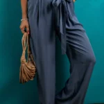 Luna Belted Frilly Waist Wide Leg Loose Palazzo Pants - Stylish & Comfortable Women's Pants