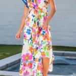 Alena Ricrac Trim Flutter Sleeve Buttoned Floral Maxi Dress Elegant Long Dress for All Occasions