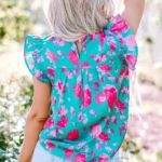 Alexia Ruffled Flutter Sleeve Ruched Blouse - Chic Floral Print & Smocked Details - Perfect Summer Fashion Top