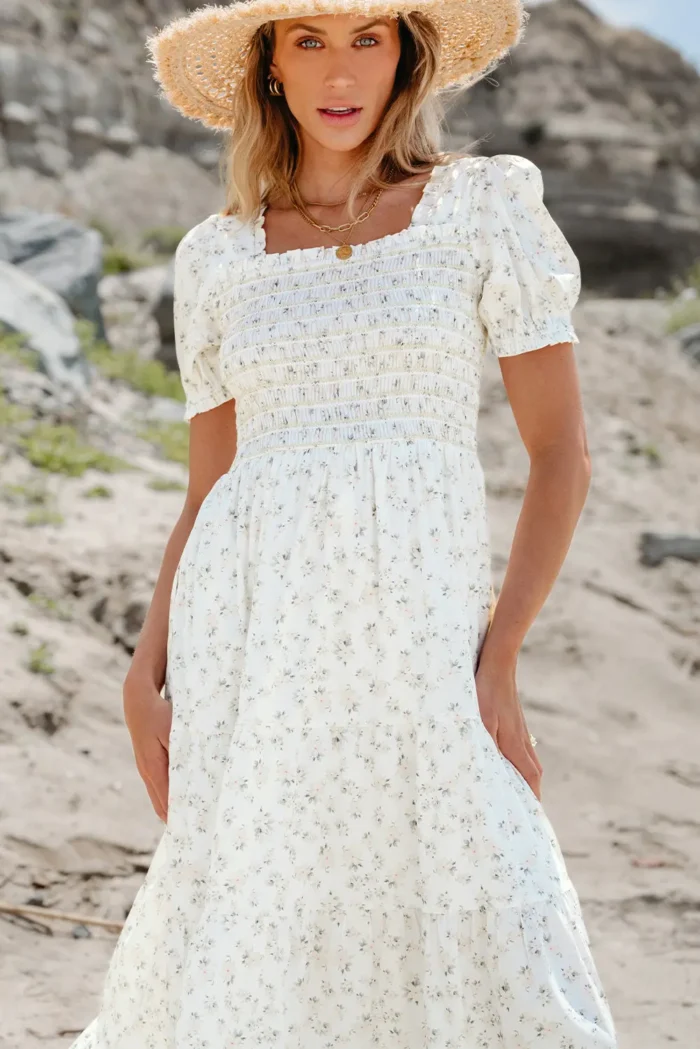 Robin Frilly Shirred Bodice Tiered Floral Maxi Dress - Perfect Summer Style & Elegance - Image 4