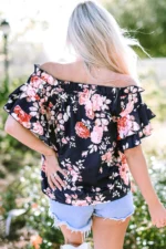 Savanna Ruffle Off Shoulder Floral Blouse - Trendy Women's Top with Flounce Sleeves - Image 2