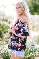 Savanna Ruffle Off Shoulder Floral Blouse - Trendy Women's Top with Flounce Sleeves - Image 3