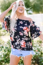 Savanna Ruffle Off Shoulder Floral Blouse - Trendy Women's Top with Flounce Sleeves - Image 4