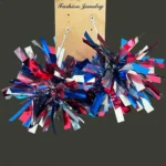 Celebration Tinsel Earrings - Festive Pom Pom Hoop Earrings for Patriotic Celebrations | Perfect for 4th of July, Memorial Day, and More