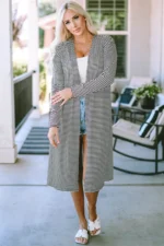 Clover Stripe Knitted Cardigan - Chic Open Front Design, Timeless Striped Pattern | Women's Fashion - Image 4