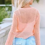 Ila Hollowed Eyelets Knit Bell Sleeve Sweater for Women - Elegant & Airy Knit Design