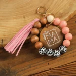 MAMA Wood Pendant Leopard Fringe Keychain - Chic & Trendy Gift for Moms